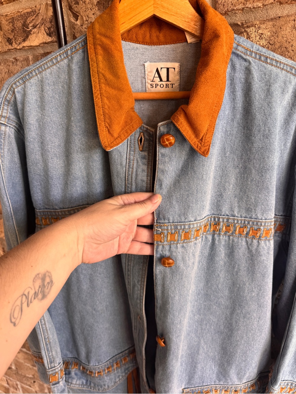 Vintage AT Sport Denim Jacket S Fringe Western Southwestern Boho Oversized - Picture 6 of 16